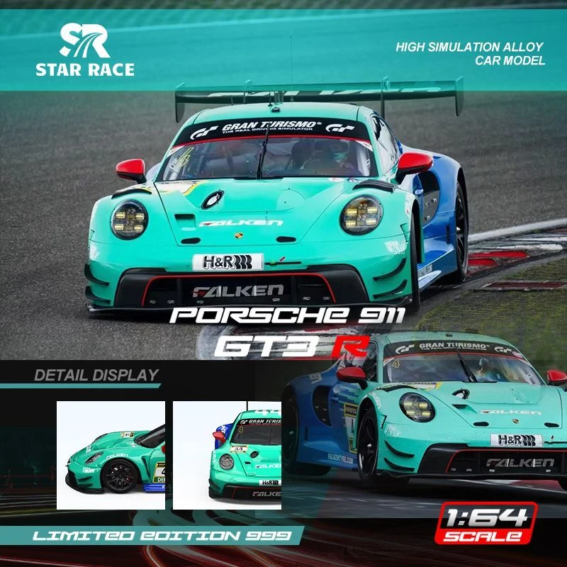 SR 1:64 保时捷911GT3 飞劲44号 GT3赛事 合金汽车模型