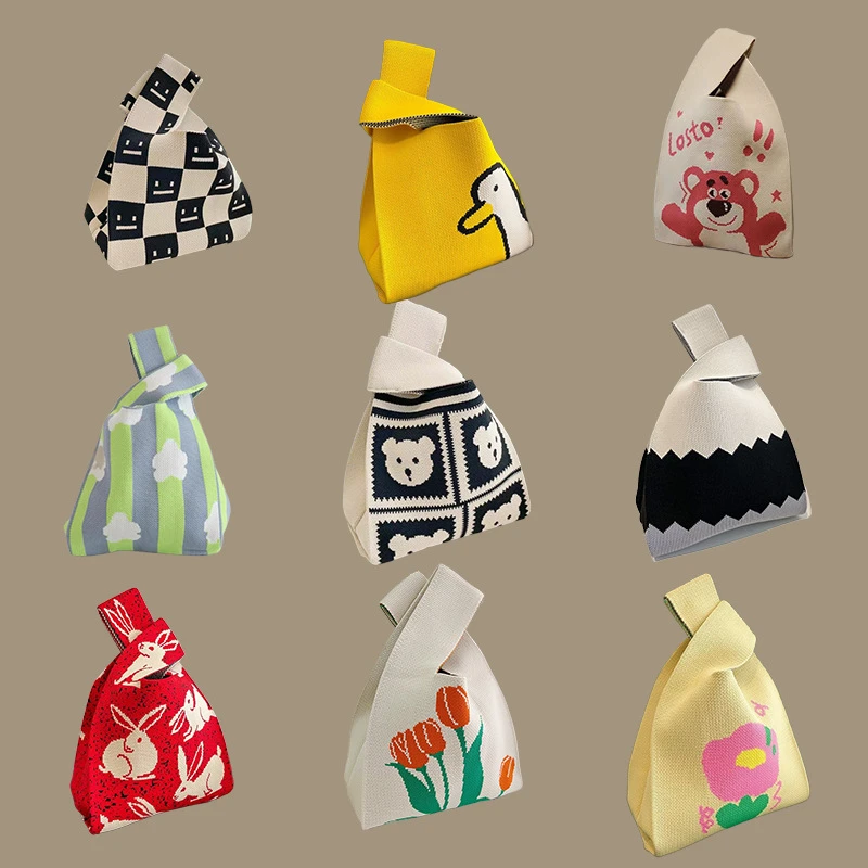 大容量小包包女条纹手提针织托特包外出便携收纳包韩版纯色单肩包