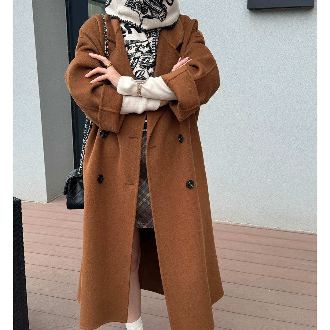 宽松气质长款秋冬百分百双面羊毛大衣时尚常规网红爆款毛呢外套