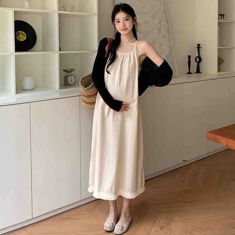 夏季新款韩版时尚气质显瘦吊带流苏连衣裙+防晒衣孕妇套装孕妇装