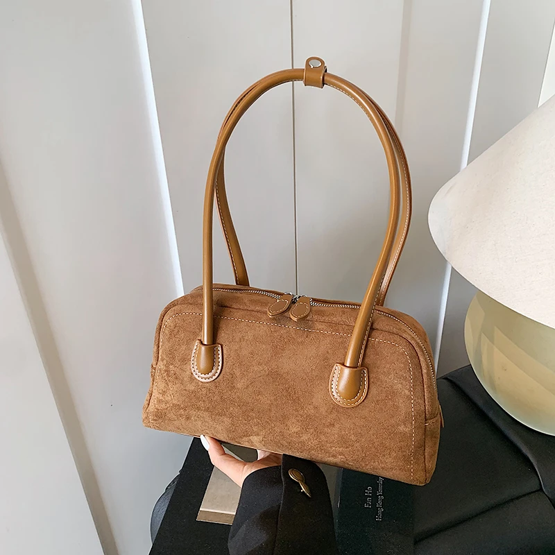 【麂皮绒简约腋下法棍包】波士顿简约百搭单肩包小众韩版时尚洋气女