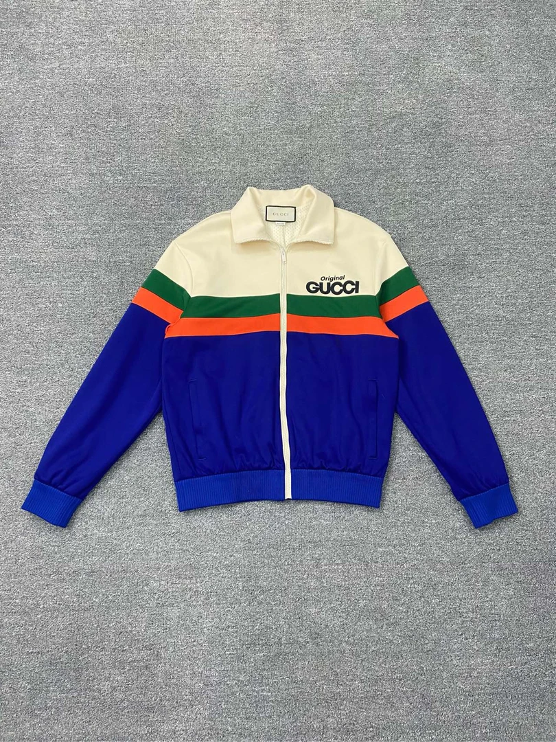 99新 GUCCI/古驰 拼接刺绣标记拉链外套/蓝色/XS码