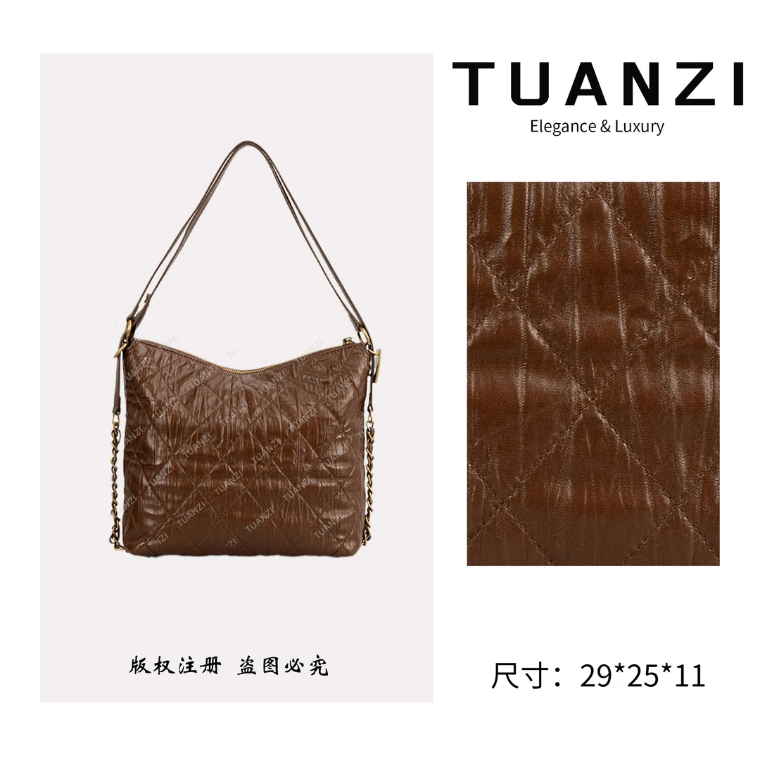 TUANZI『凯旋』赛家秋冬新款29cm斜挎hobo包 ZT-D8032-泡芙棕