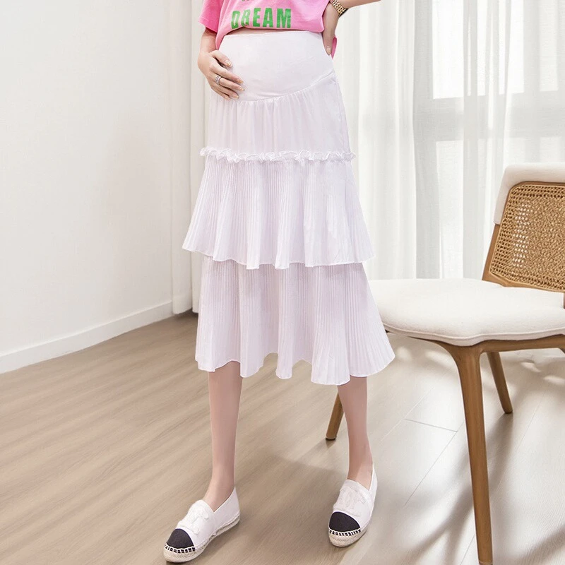 孕妇夏季高腰木耳边压褶半身裙小个子新款宽松显瘦蛋糕裙百搭伞裙