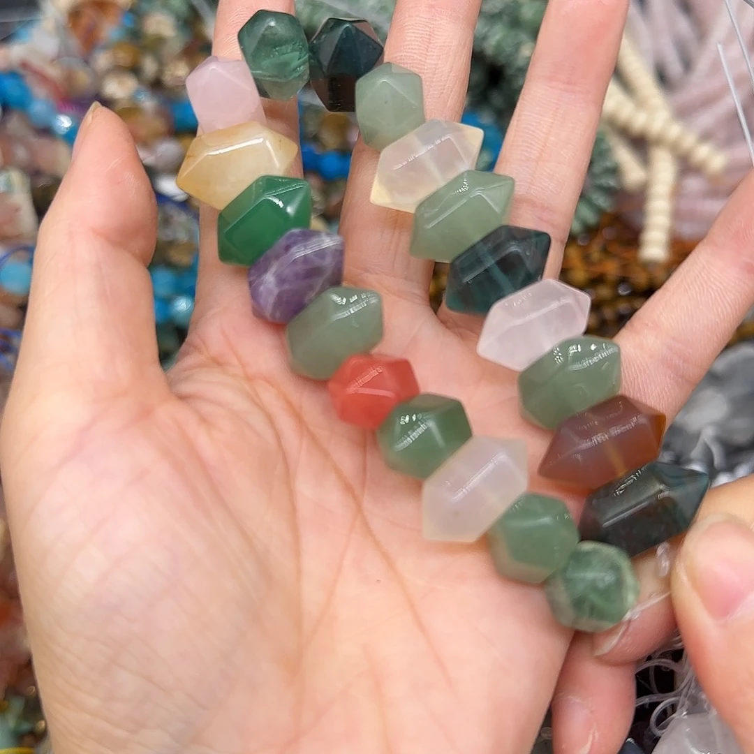 玛瑙/玉髓合金珠宝半成品多宝双尖9-18mm半条