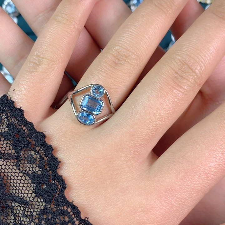 托帕石戒指银S925镶嵌