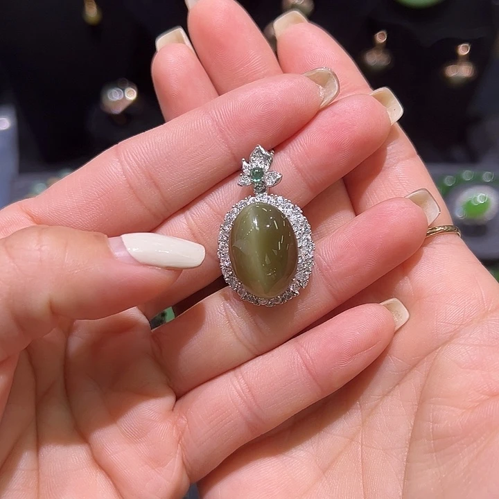 和田玉银S925镶嵌吊坠(不含链)