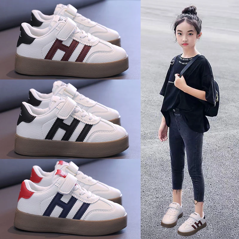 童鞋女童春秋款2025新款皮面儿童板鞋运动小白鞋中大童男童德训鞋