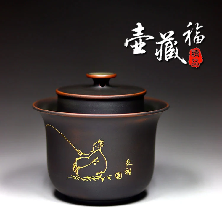 坭兴陶手抓盖碗壶纯手工制作名家大师广西茶具居家家用茶壶非紫砂