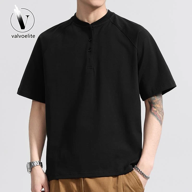 VALVOELITE男士休闲立领短袖衬衫夏季四粒扣潮牌中国复古风上衣潮