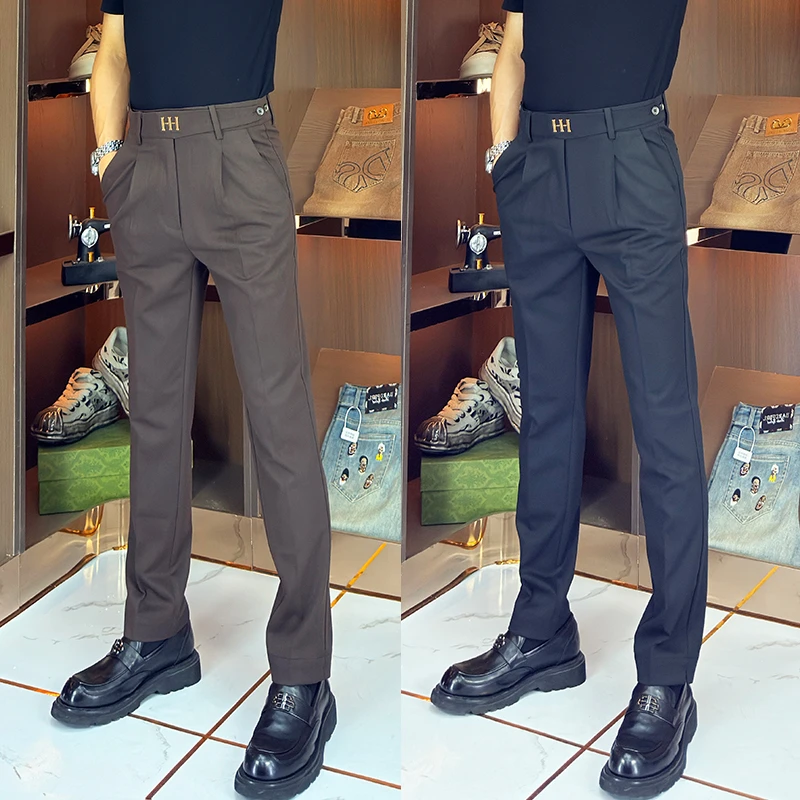 2025高档男裤商务休闲裤百搭个性腰头修身显瘦小脚男士休闲裤