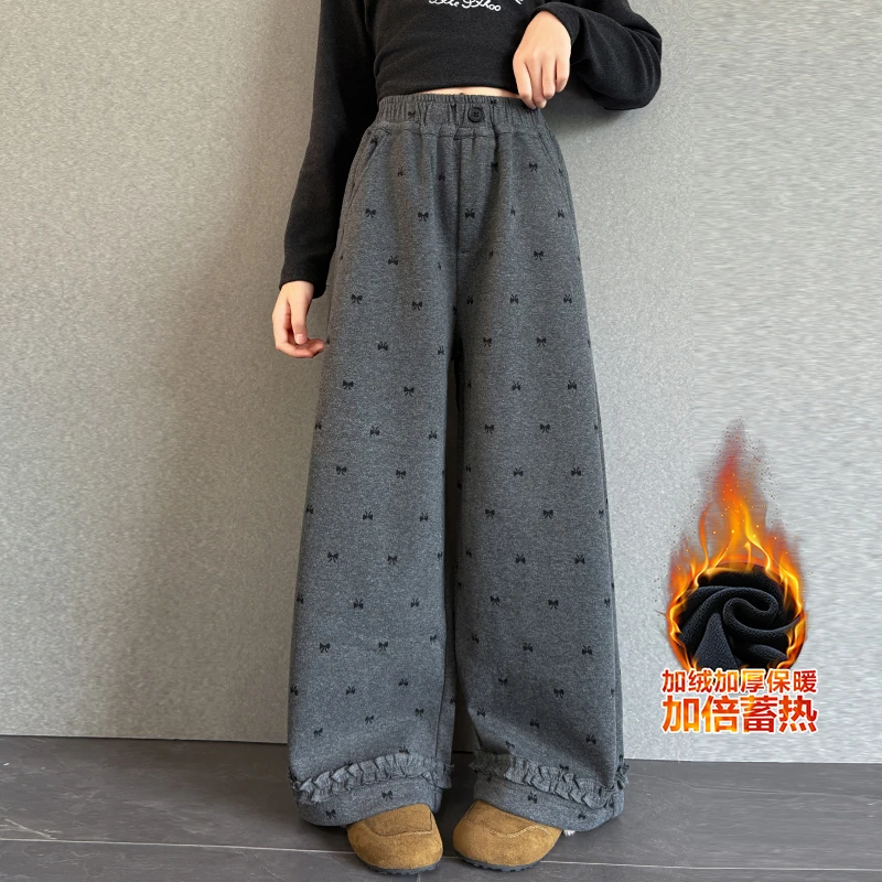 女童加绒裤子冬季碎花卫裤2025新款儿童加厚休闲裤中大童直筒裤潮