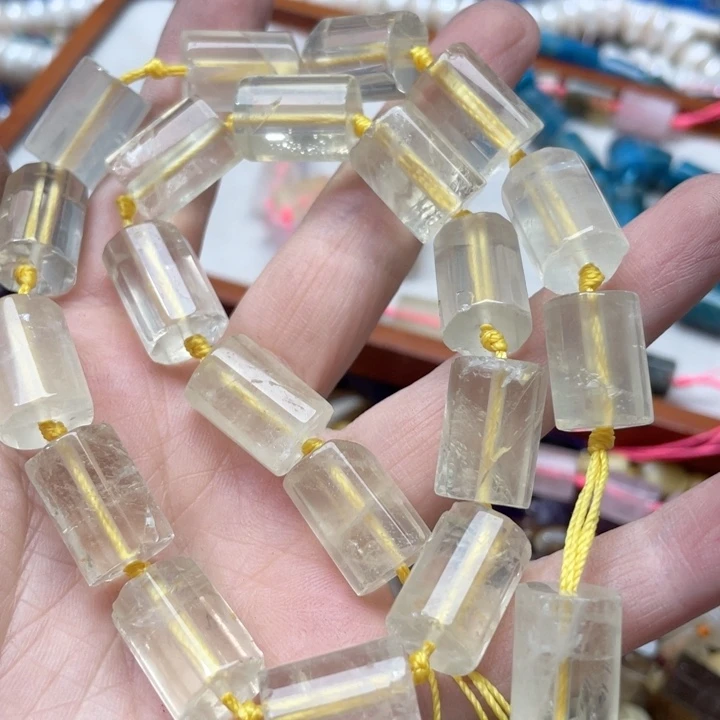 玛瑙/玉髓合金珠宝半成品一条11x16m柠檬黄水晶桶珠