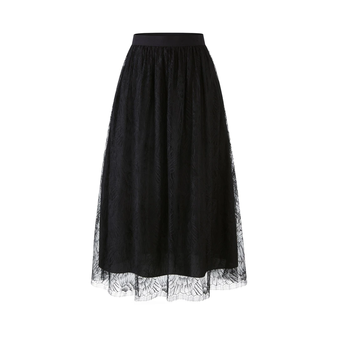 Ports/宝姿春夏新款显瘦裙子白色蕾丝女士纯色高腰百搭半身裙