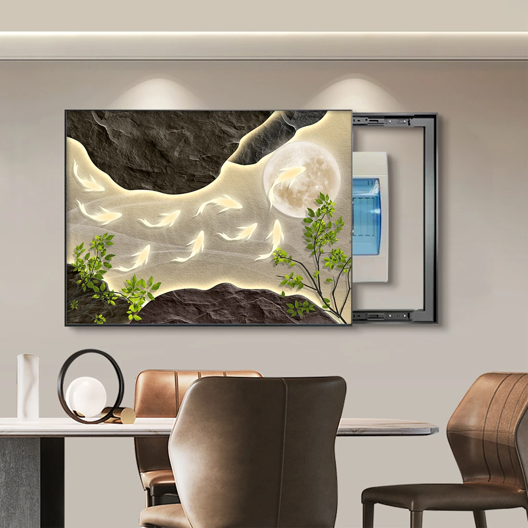 九鱼图电表箱装饰画高级感绿植弱电源遮挡挂画免打孔配电箱盒盖板