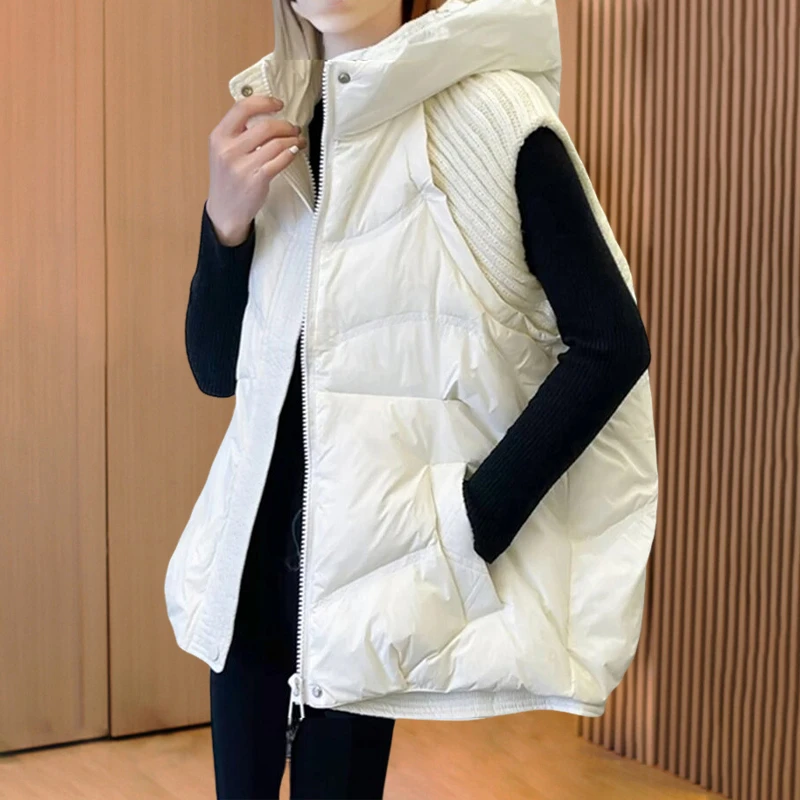 【300斤胖妹妹】设计感针织连帽轻薄棉服马甲外套秋冬新款显瘦坎肩