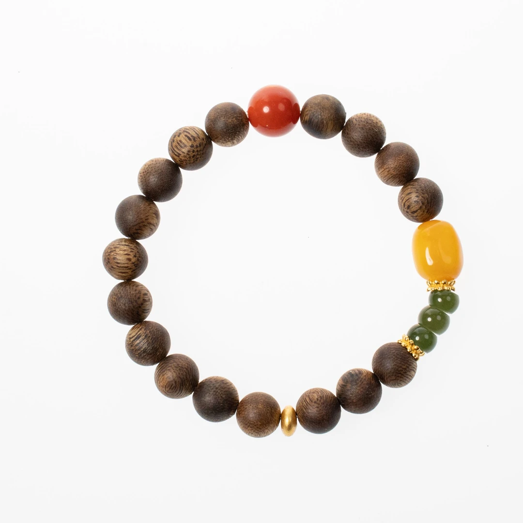 沉香【山巾子·空山晚翠】原创沉香蜜蜡南红和田玉手串多样性发一