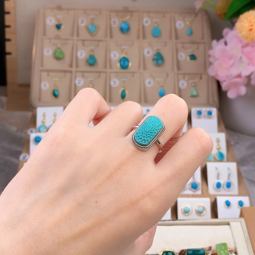 绿松石银S925镶嵌戒指