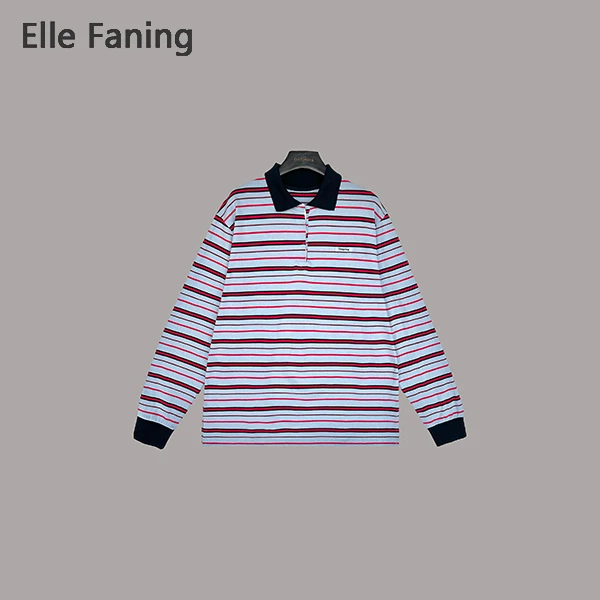 芒果优选-百搭显瘦宽松蓝红条纹POLO衫