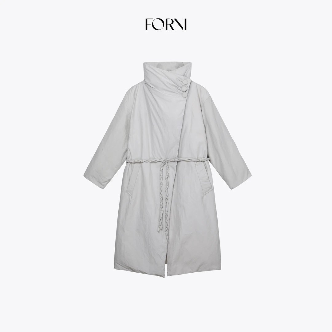 FORNI 灰色羽翼 国标90白鸭绒不规则翻领廓形被子羽绒服外套