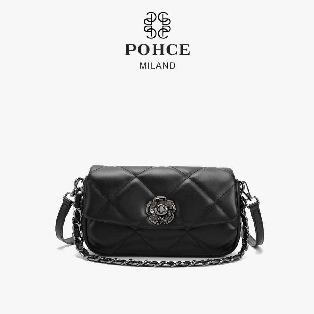 【工厂直销】黑金港风气质单肩斜挎女士包纯色经典菱格25662-1