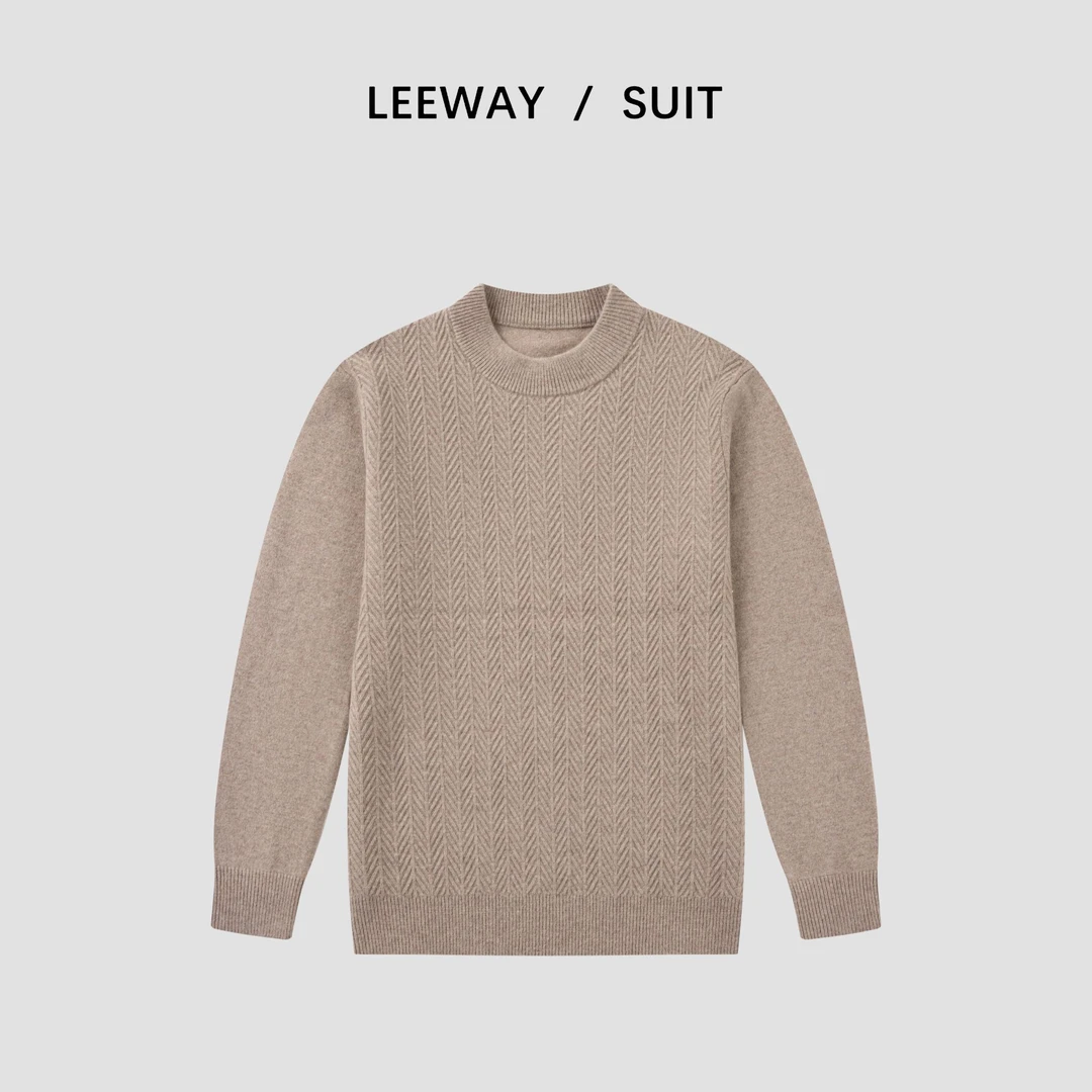 LEEWAY / SUIT 男士“中领绞花劳伦”100%进口美利奴羊毛毛衣