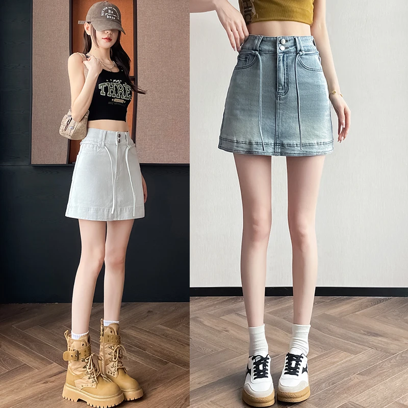 2025新款牛仔短裙女夏季薄款高腰显瘦a字阔腿裤小个子宽松休闲裙