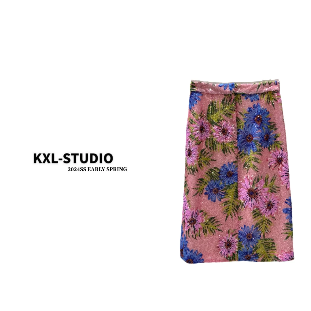 KXL-STUDIO【KELE精选】“绿野仙踪”高定立体花珠亮片半裙11020