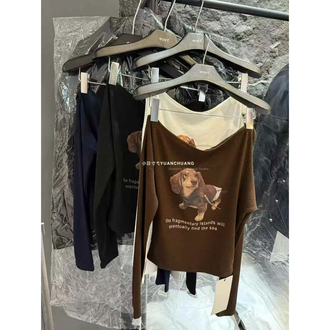 2026春季新款纯欲风一字领露肩长袖T恤打底衫女款爆款2025新款