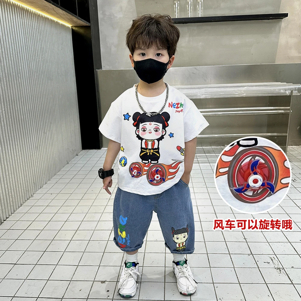 哪吒童装男童夏装套装2025新款儿童短袖短裤小男孩酷帅时髦衣服潮