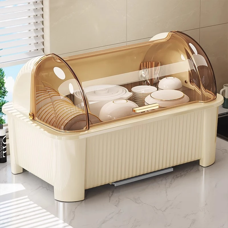 碗筷收纳盒放碗碟收纳架厨房家用多功能带盖沥水置物架碗柜收纳盒