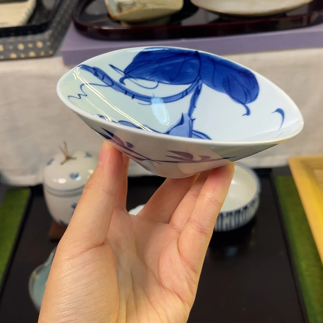 瓷片手绘青花椭圆小钵1