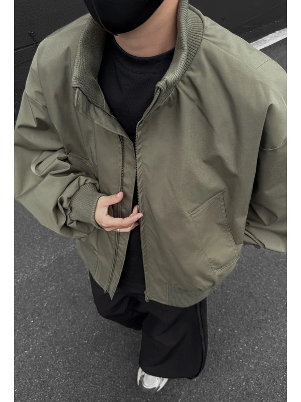 2025春秋新款美式立领夹克男高级感痞帅重磅休闲外套青年飞行服