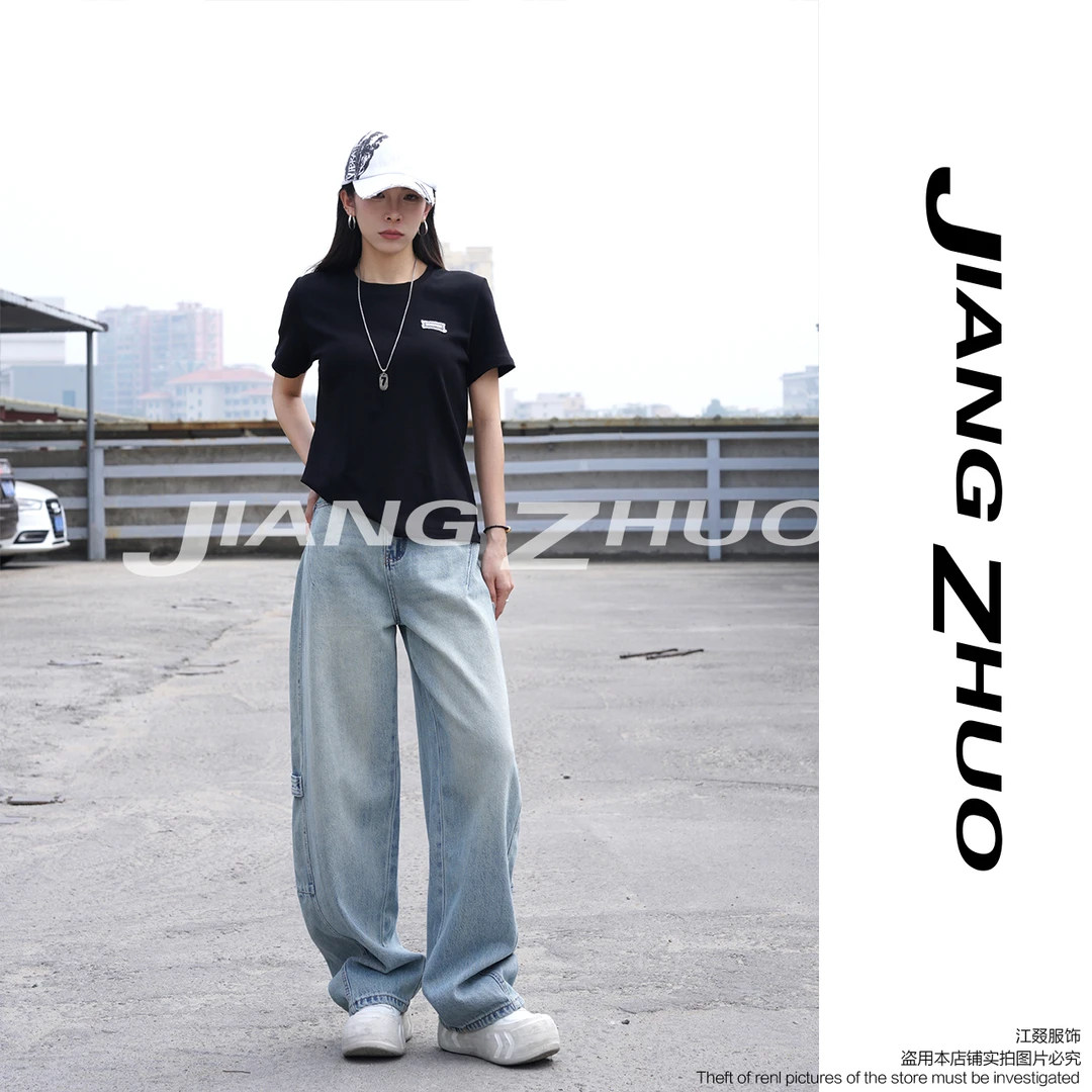 【JIANGZHUO】-修腿工装-  C春新款简约高级工装高腰堆堆裤 XR38039