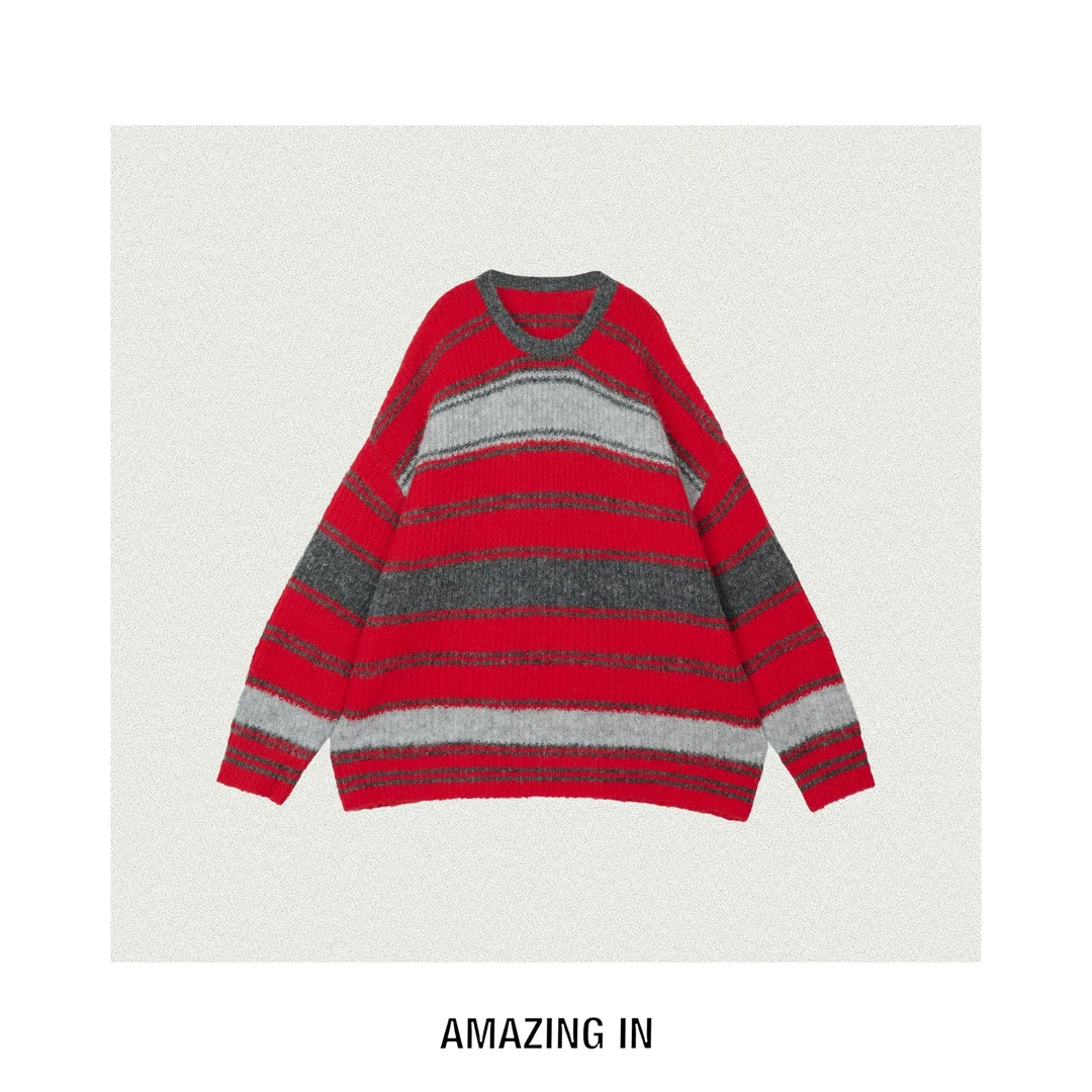 AMAZING IN | 羊毛 | 慵懒圆领条纹撞色毛衣A251224-AI5CDSW50000