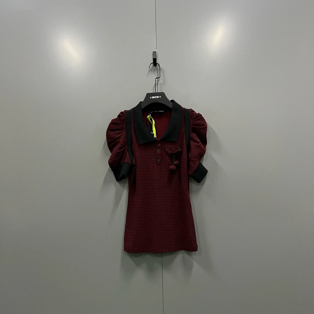 99新 Moschino/莫斯奇诺 zz8 红黑格子polo领短袖 38码/608058