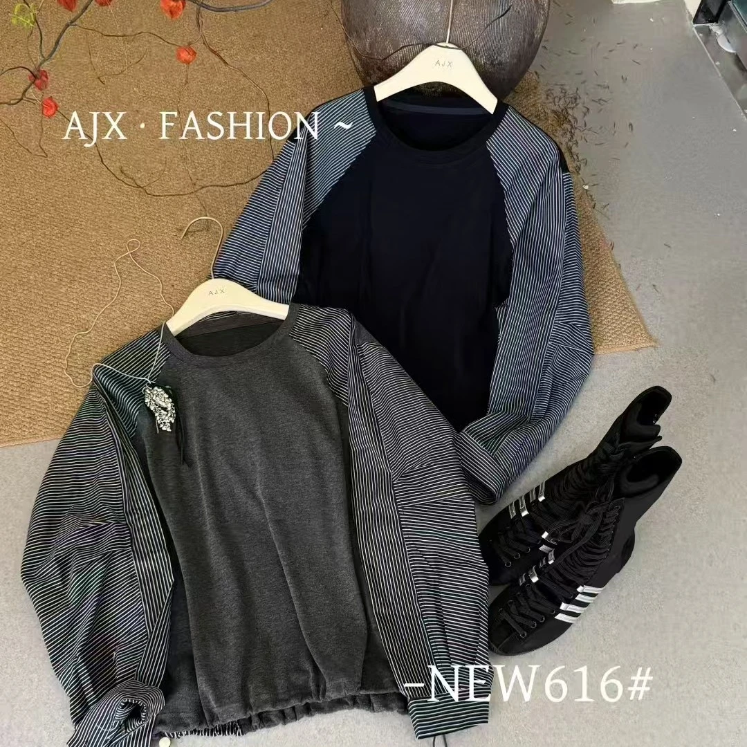设计感独特的假两件拼接圆领长袖秋季慵懒风女士衬衫