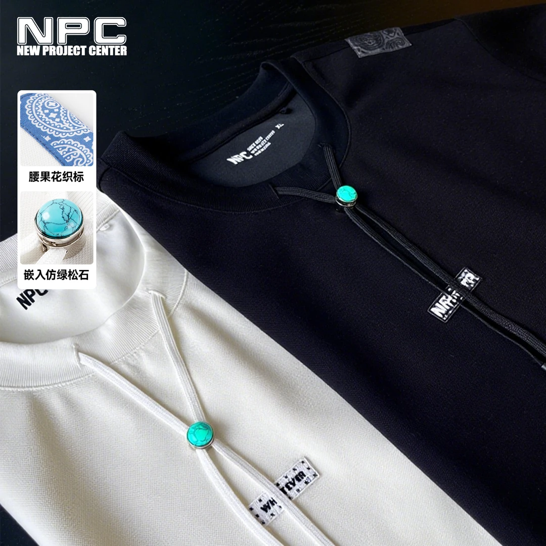 NPC潮牌常规款T恤腰果花织标圆领夏季国风短袖休闲加厚NP56TE77