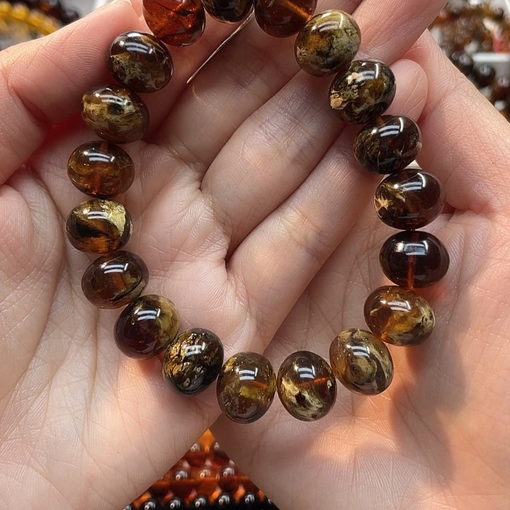琥珀未镶嵌裸石花珀手串13