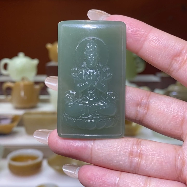 未镶嵌和田玉摆件湖水蓝观音牌福利