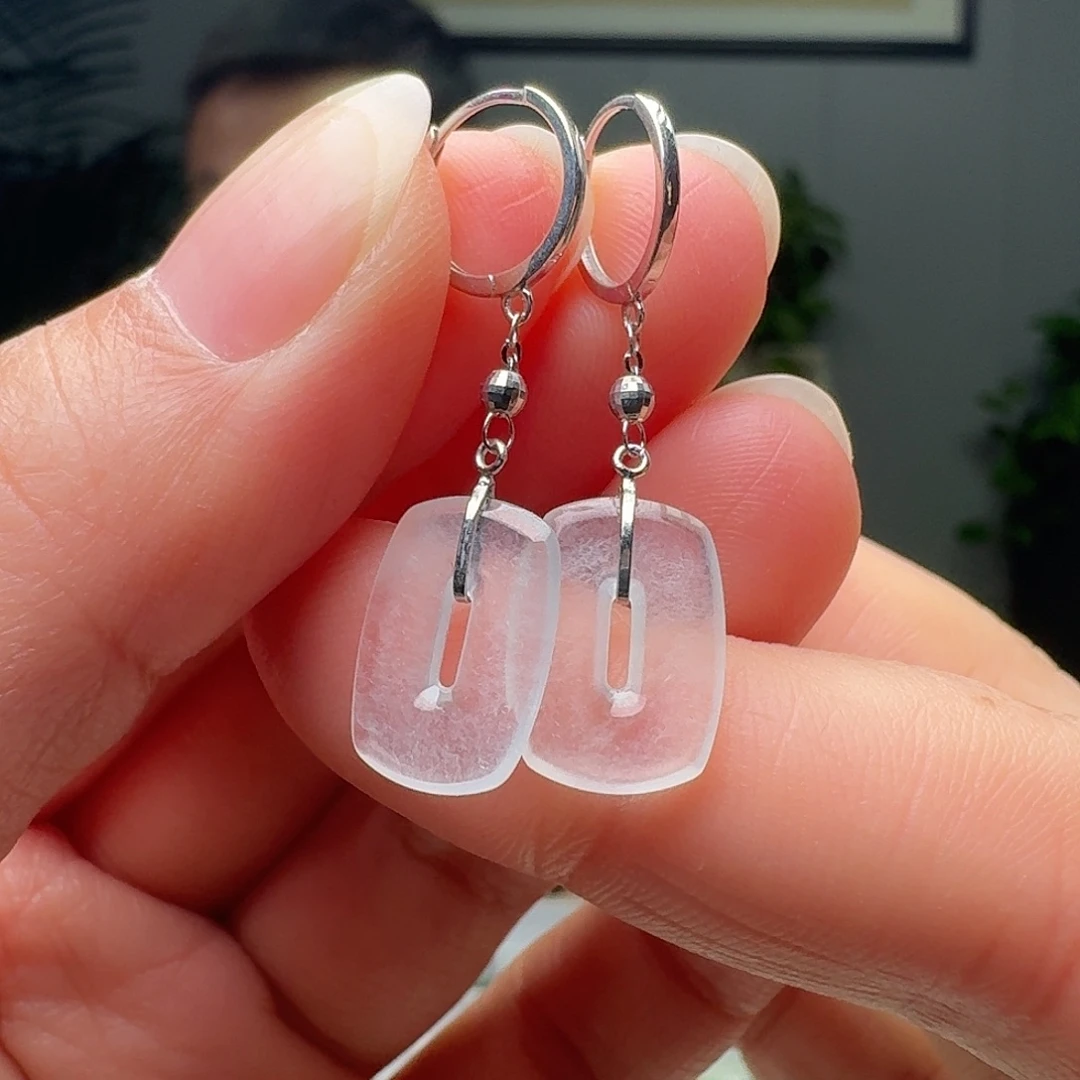 翡翠18K金镶嵌耳饰天然