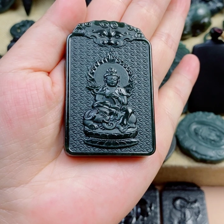 和田玉（青玉）未镶嵌颈饰王****游双面雕刻