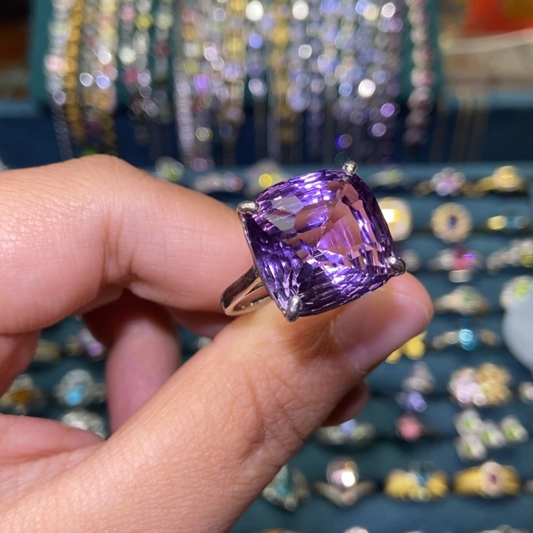 紫晶戒指银S925镶嵌