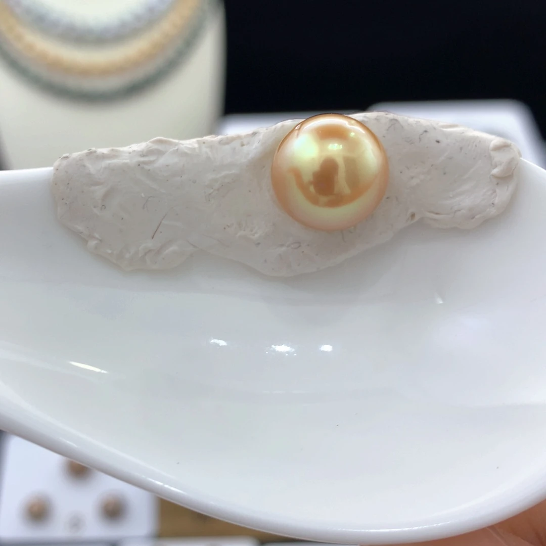 未镶嵌裸珠定制海水珍珠11.9mm极光茶金款后无瑕