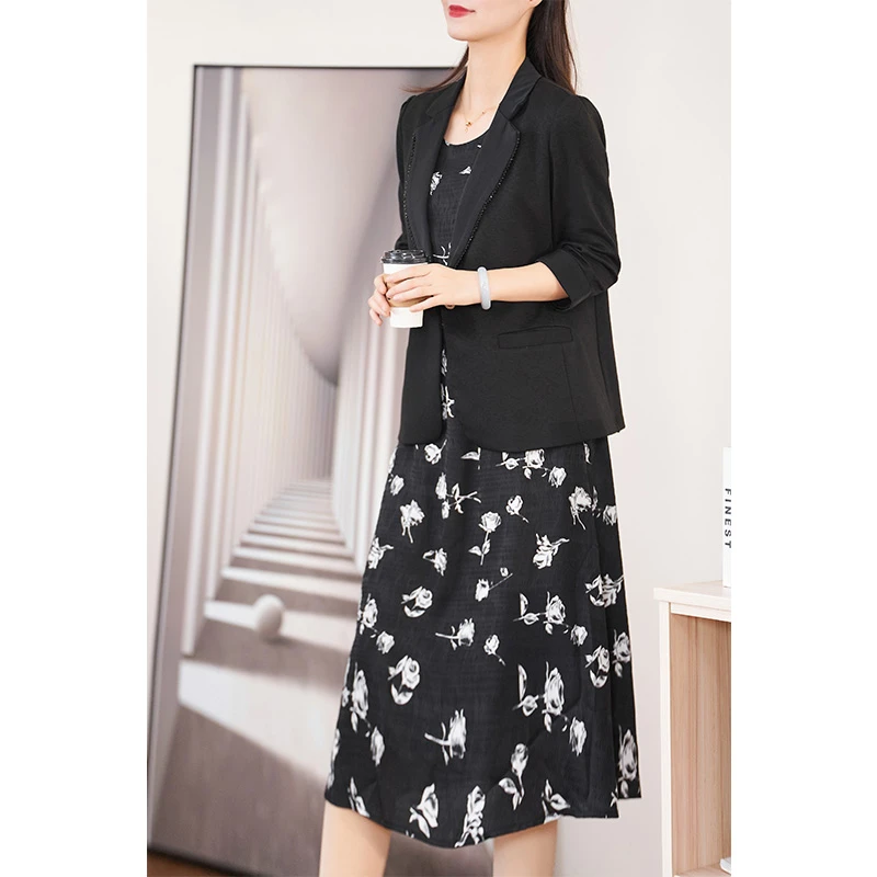 迪欧芙2025年春季新款黑色显瘦洋气百搭长袖西装上衣女#CWT16129