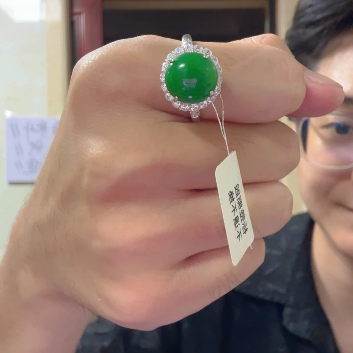 翡翠银S925镶嵌颈饰戒指