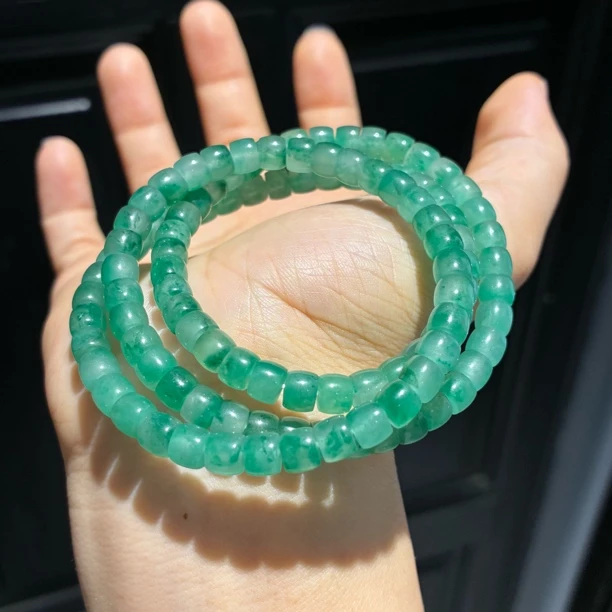天然非洲翠手串108颗绕三圈可DIY晴水冰透飘花阳绿-多样性发其一