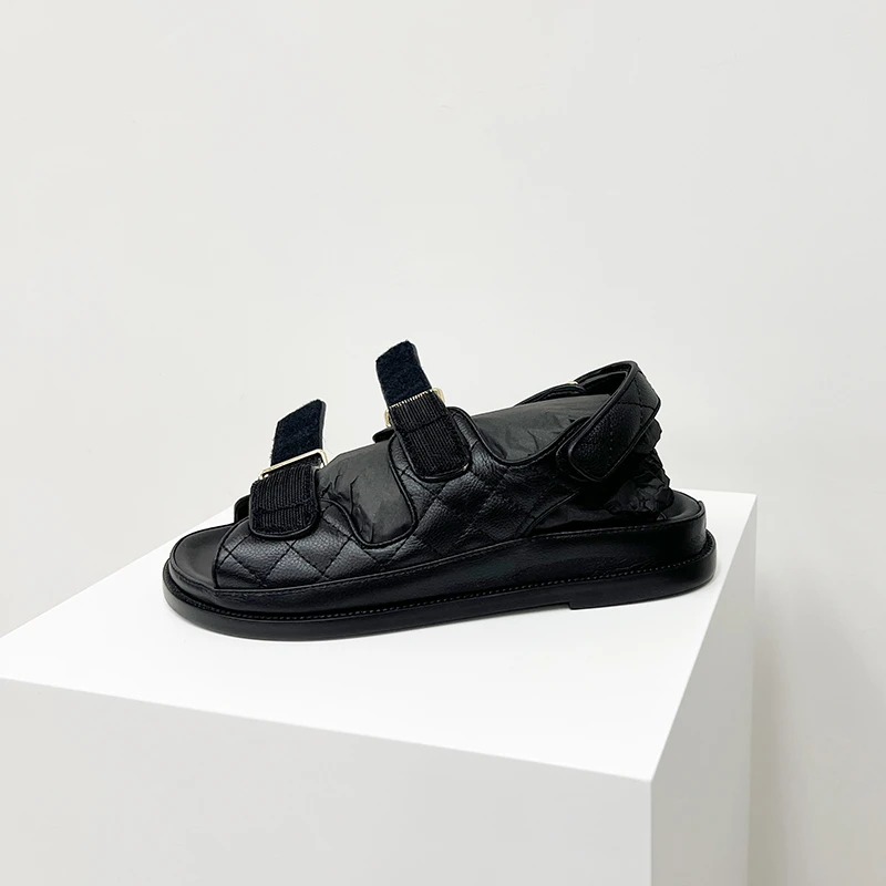 荔枝纹牛皮沙滩凉鞋小香风时尚百搭舒适透气真皮大底凉鞋