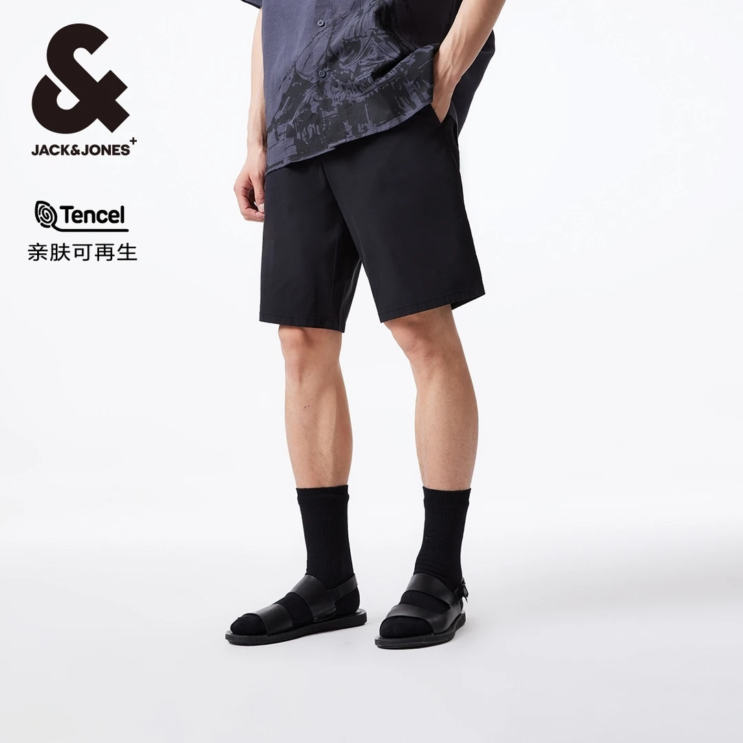 杰克琼斯短裤男款秋季纯色商务松紧抽绳舒适休闲五分裤高级感男装