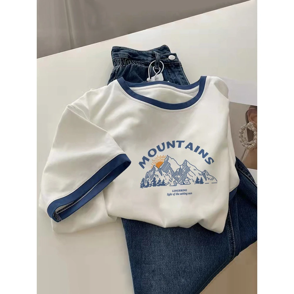 美式复古拼接正肩短袖T恤女夏季2025新款宽松大码显瘦撞色上衣潮